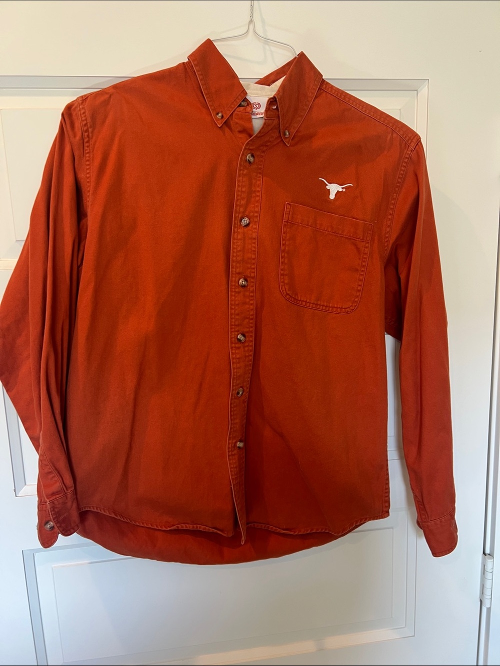 Men's Button-Down Casual Shirt in Burnt Orange with Team Longhorn Logo - Size S